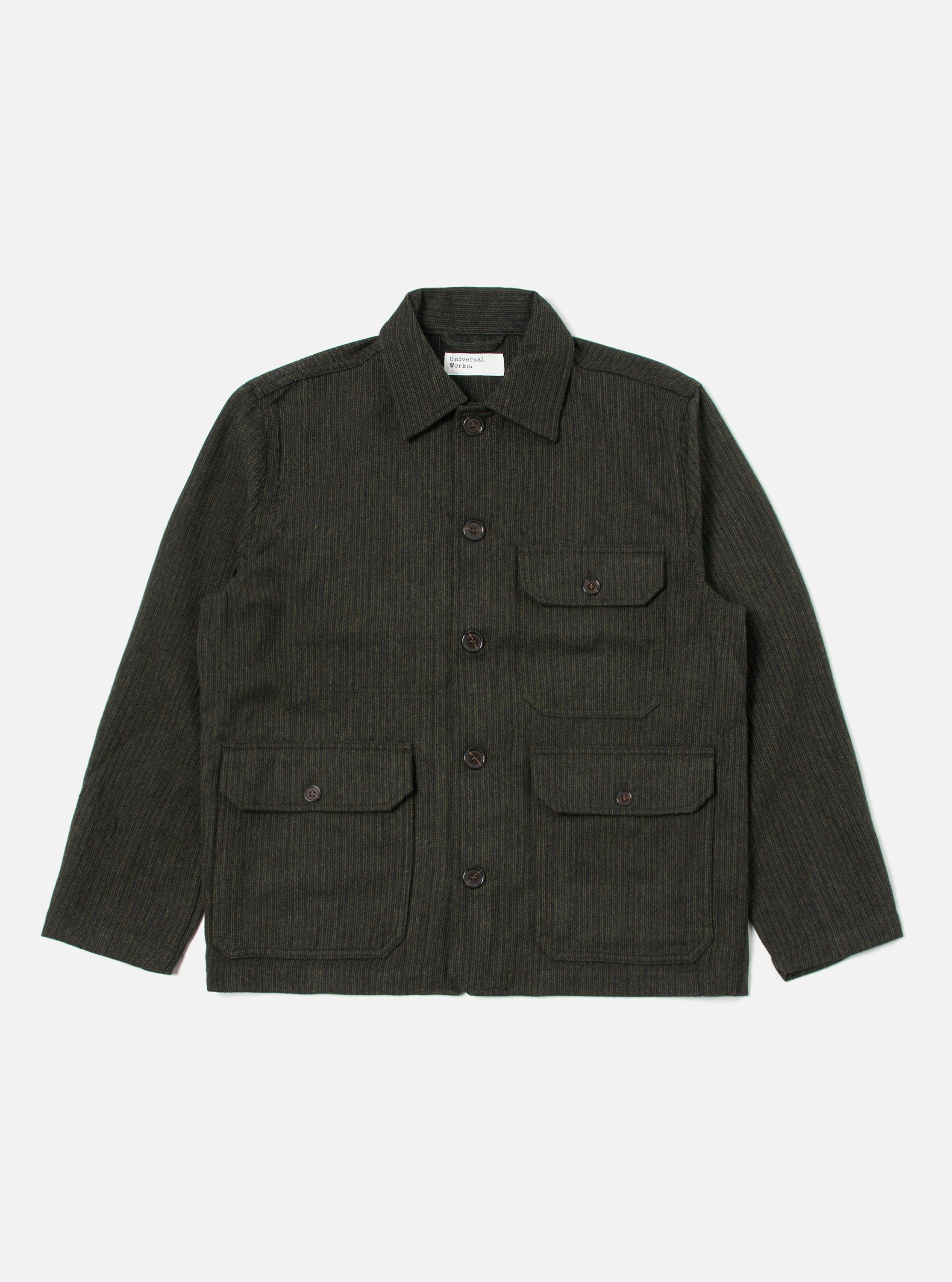 Universal Works Utility Jacket in Black/Olive Stripe Wool Mix Product Image