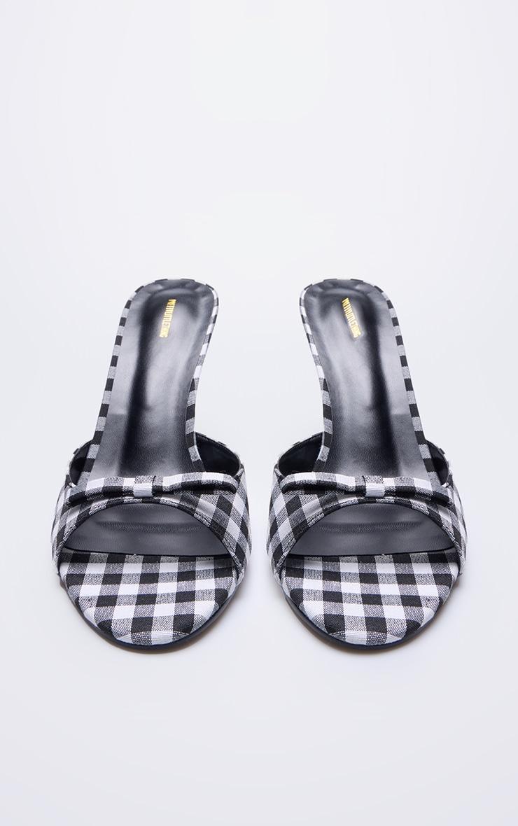 Black Gingham Round Toe Bow Detail Heels Product Image