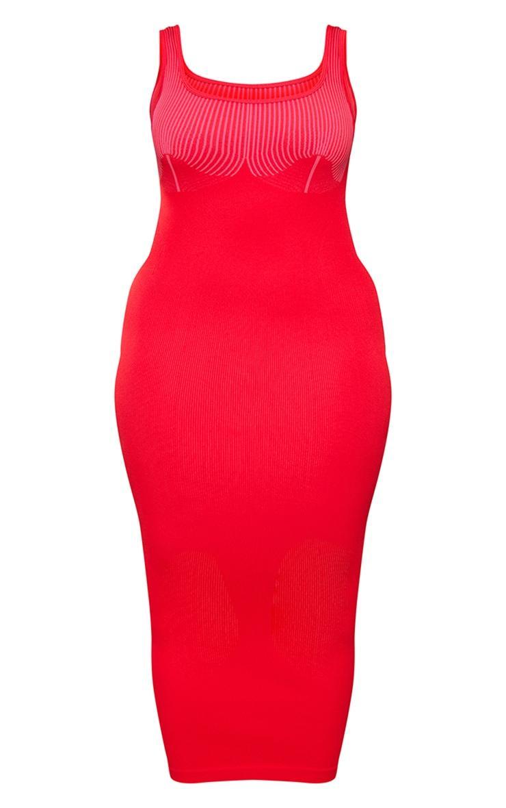 Shape Red Snatched Rib Contrast Midi Dress Product Image