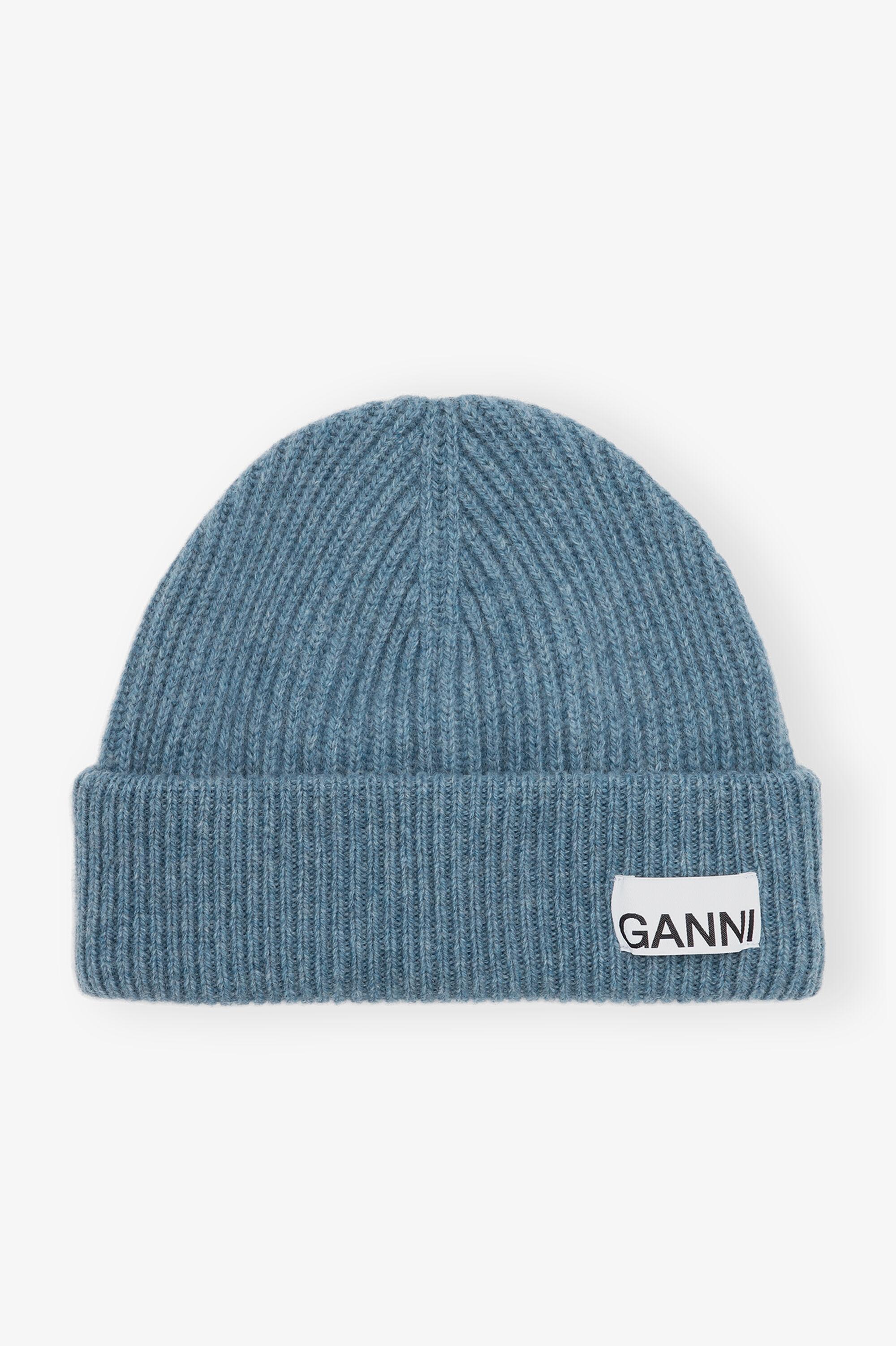 Blue Fitted Rib Knit Wool Beanie Product Image