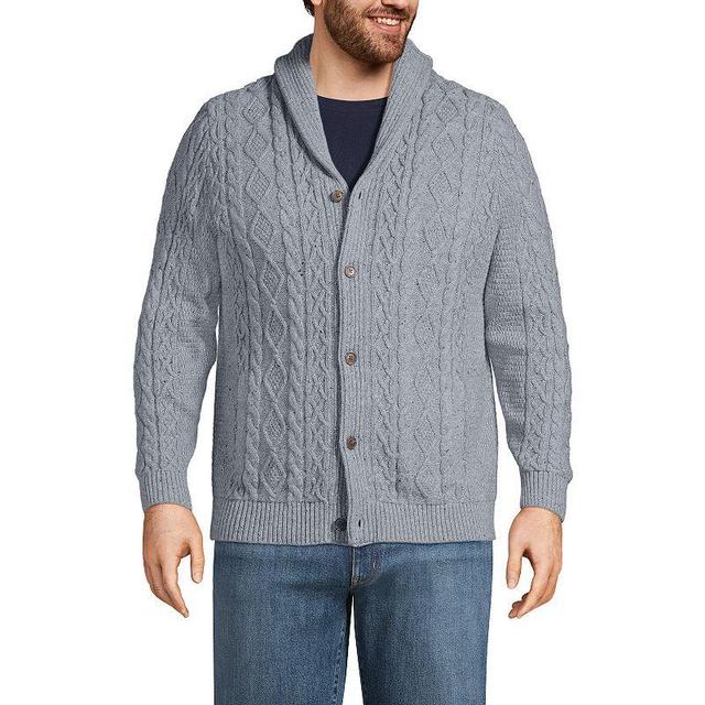 Big & Tall Lands End Cotton Blend Cable Shawl Cardigan Sweater, Mens Product Image