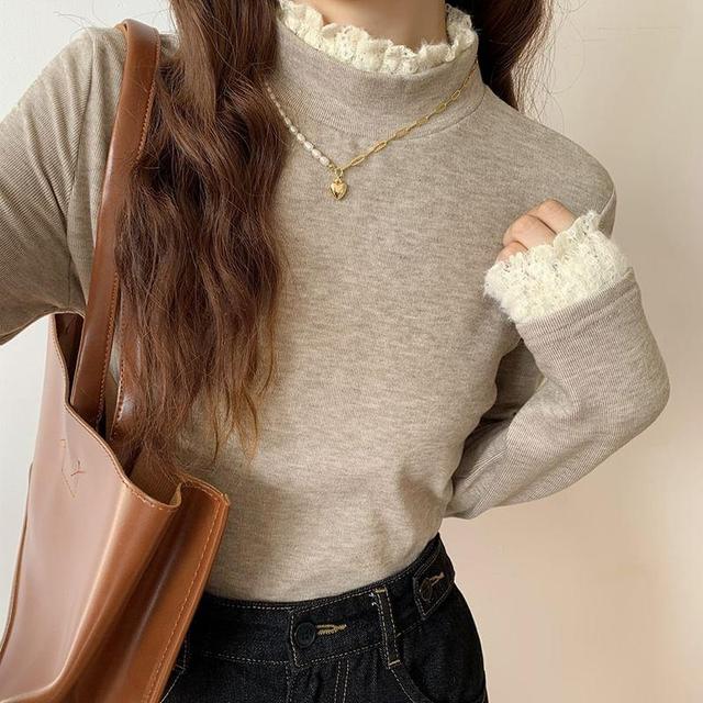 Long Sleeve Mock Neck Frill Mock Two Piece Top Product Image