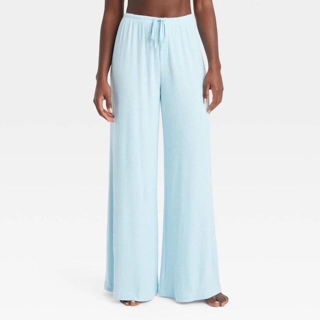 Womens Cozy Ribbed Wide Leg Pants - Auden Blue M Product Image