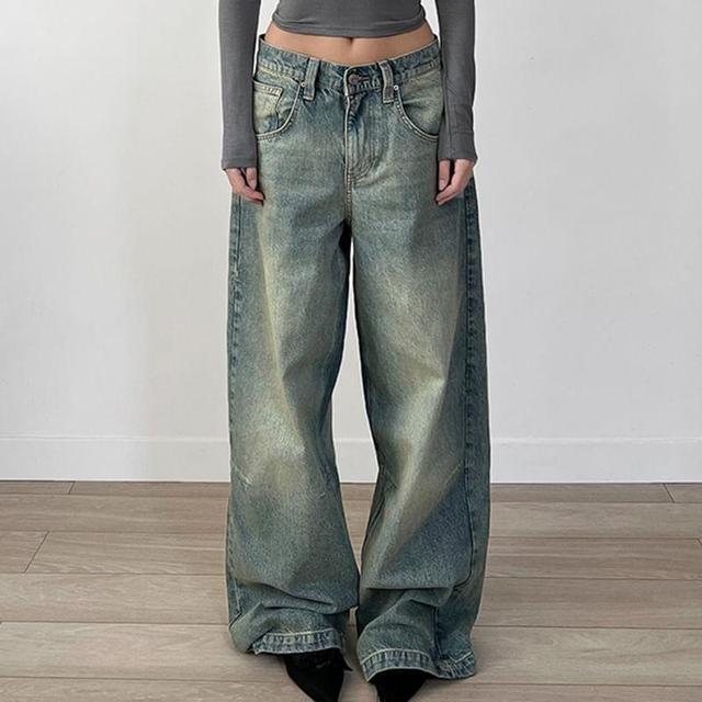 Low Rise Washed Wide Leg Jeans Product Image