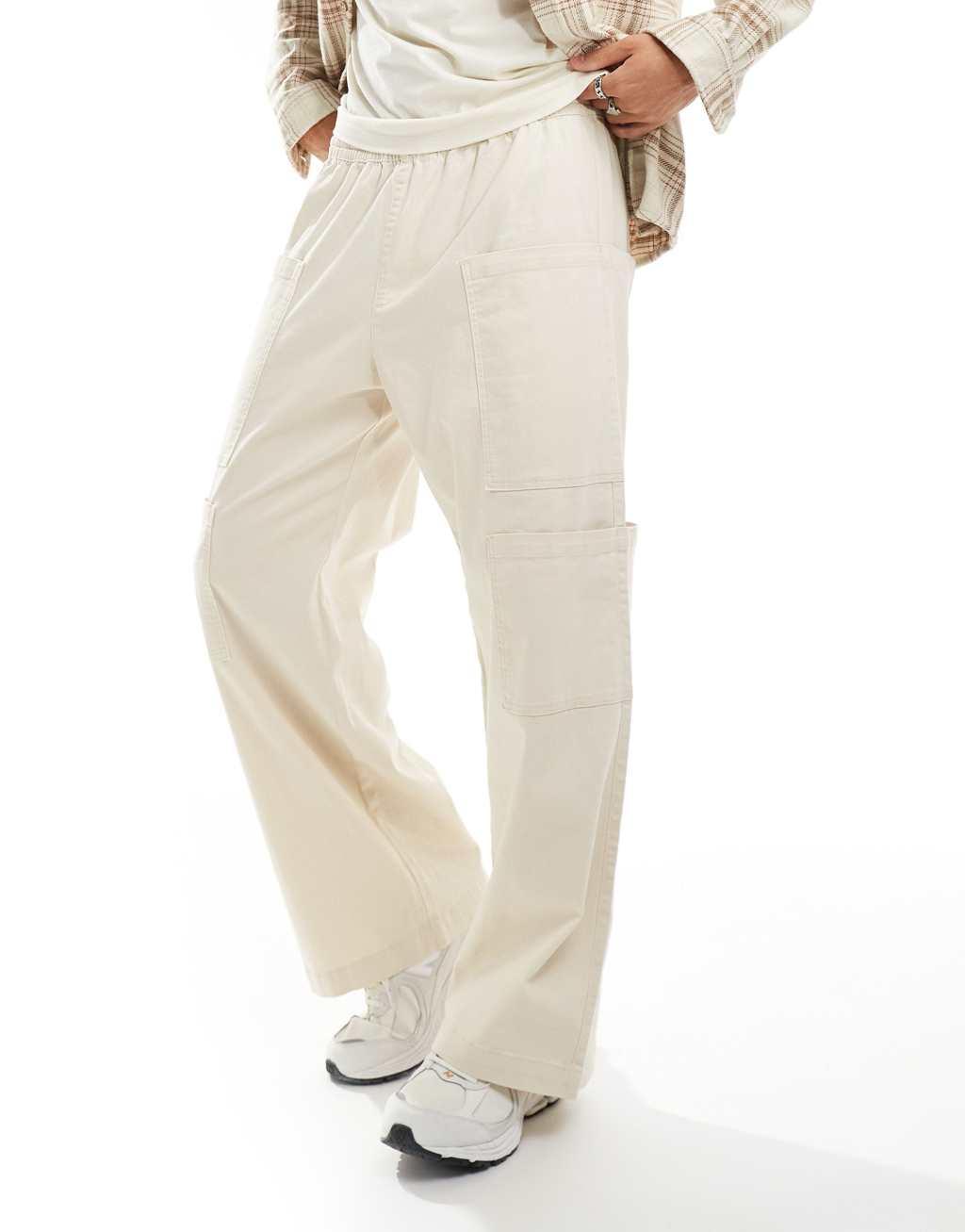 ADPT wide fit pull-on cargo pants in off-white  Product Image