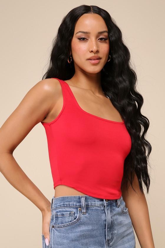 Casual Sunshine Red Orange Square Neck Cropped Tank Top product image