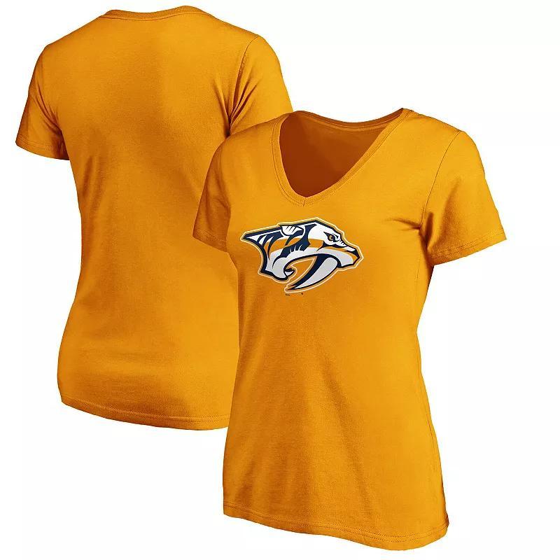 Womens Fanatics Branded Gold Nashville Predators Primary Logo V-Neck T-Shirt Product Image