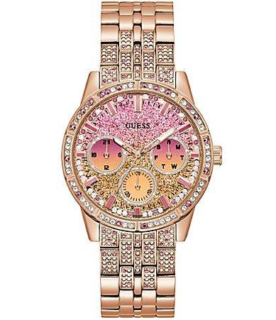 Guess Womens Multifunction Rose Gold Glitz Stainless Steel Bracelet Watch Product Image