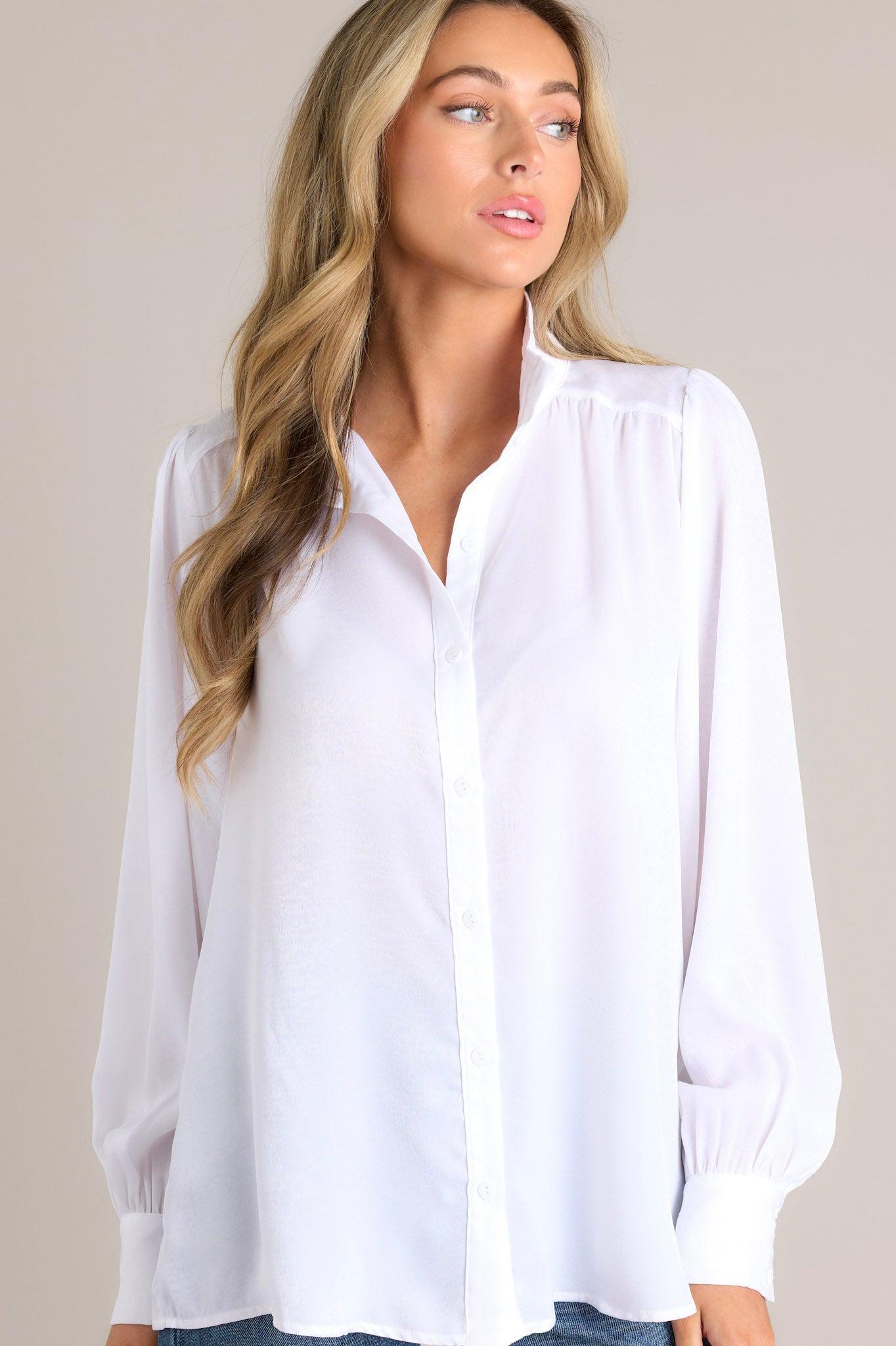 Fine Example White Long Sleeve Button Front Top Product Image