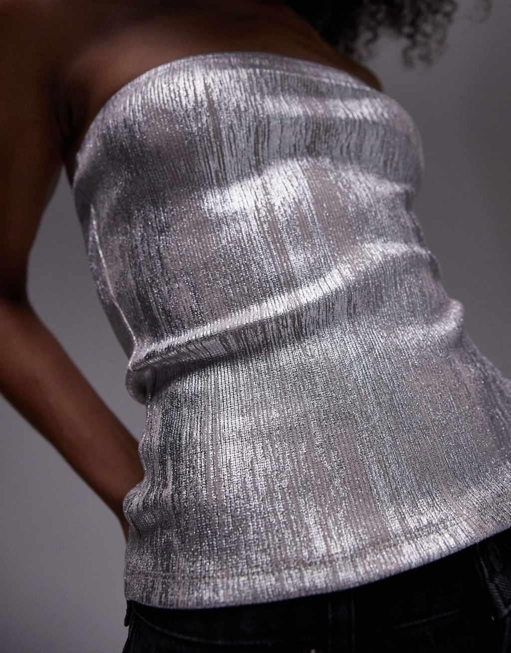 Topshop foil bandeau in silver Product Image