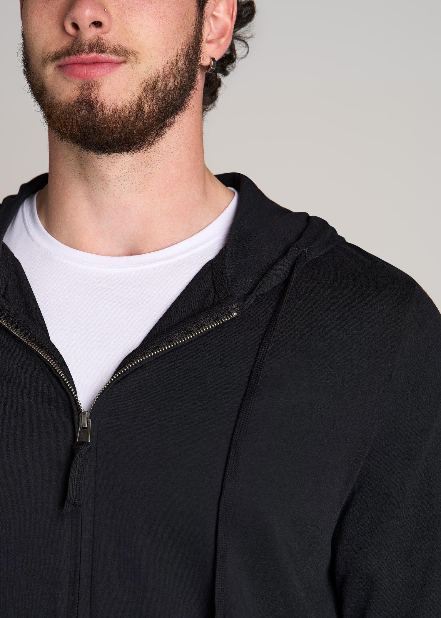 Long Sleeve Full Zip Jersey Hoodie for Tall Men in Black Male Product Image