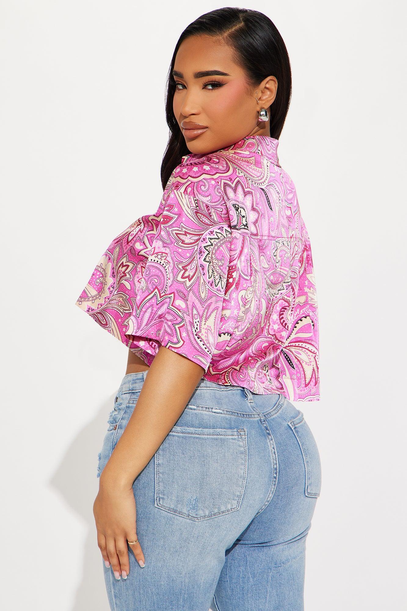 Summer Fun Satin Shirt - Pink/combo Product Image