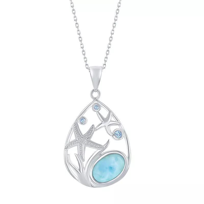 Nautica Rocks Sterling Silver Starfish Blue Cubic Zirconia & Larimar Pendant Necklace, Womens Product Image