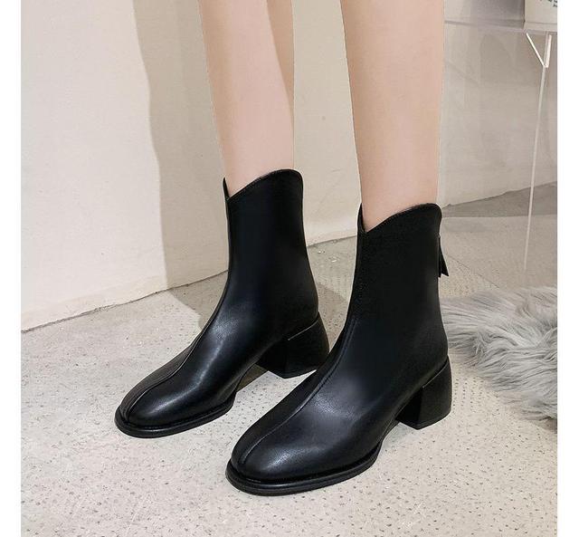 Faux Leather Chunky Heel Short Boots Product Image