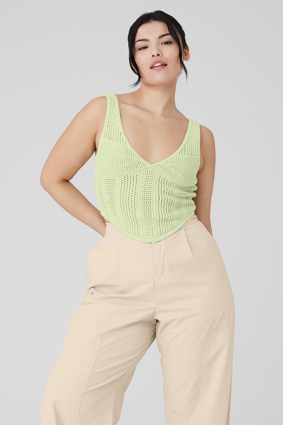 Open-Knit Chase The Sun Corset Tank - Iced Green Tea Female Product Image