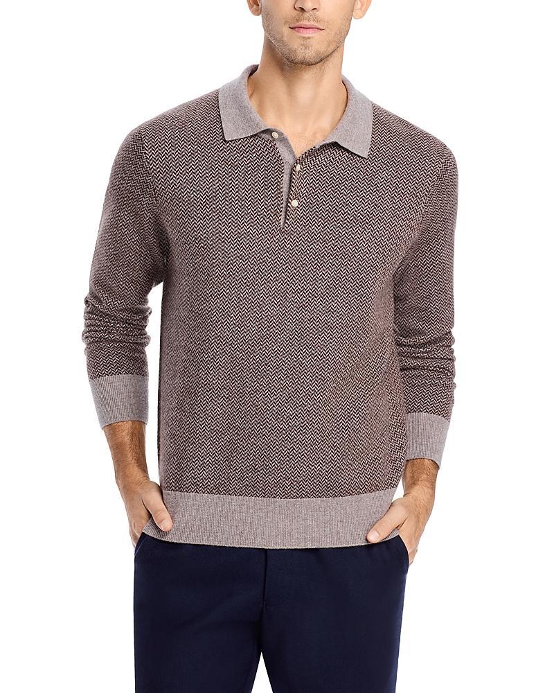 The Mens Store at Bloomingdales Wool & Cashmere Herringbone Jacquard Polo Sweater Product Image