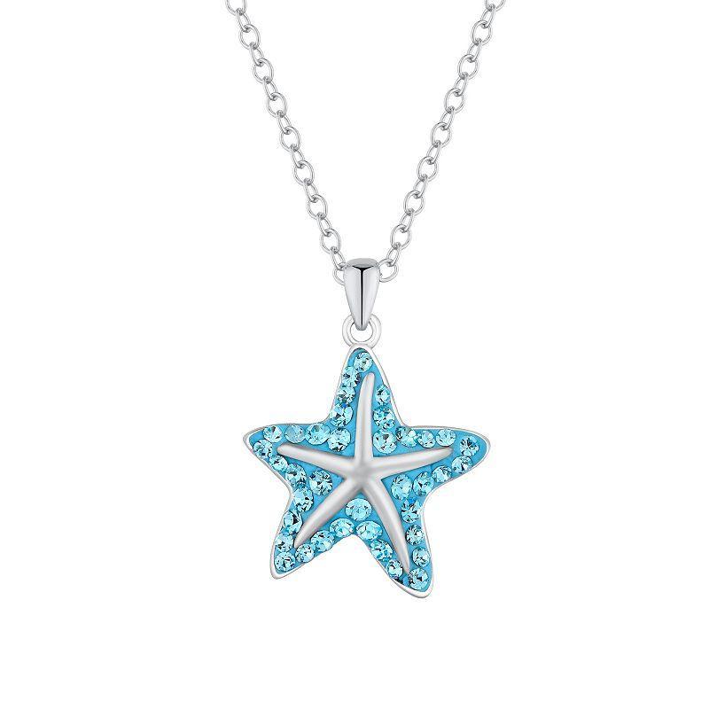 Crystal Collective Silver Plated Crystal Starfish Pendant Necklace, Womens Blue Product Image