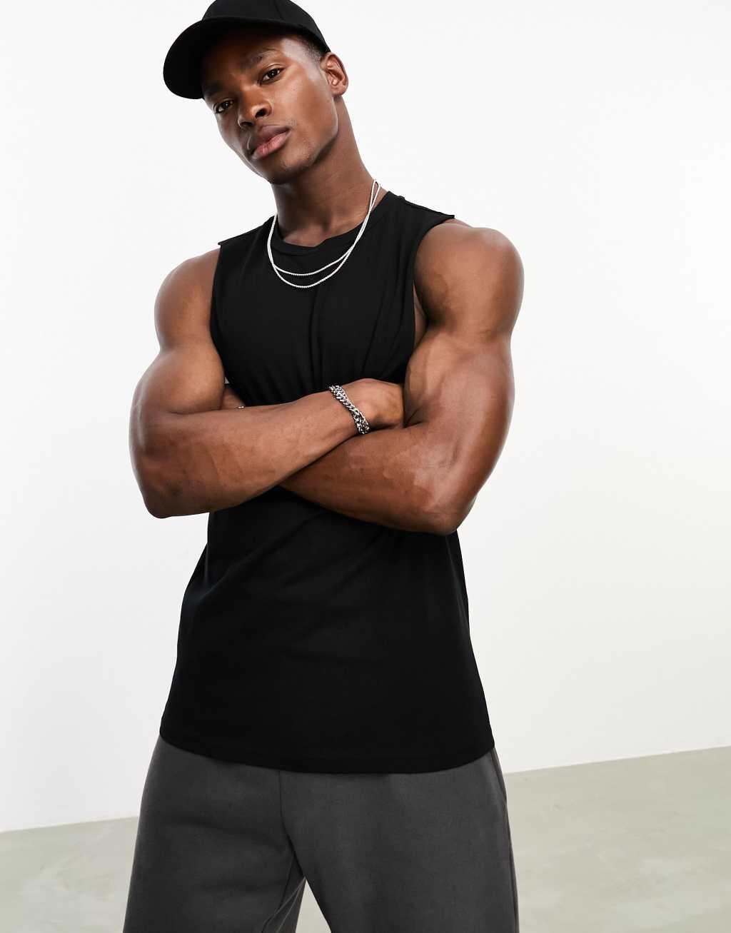 ASOS 4505 Icon training sleeveless tank top with dropped armhole with quick dry in black  Product Image