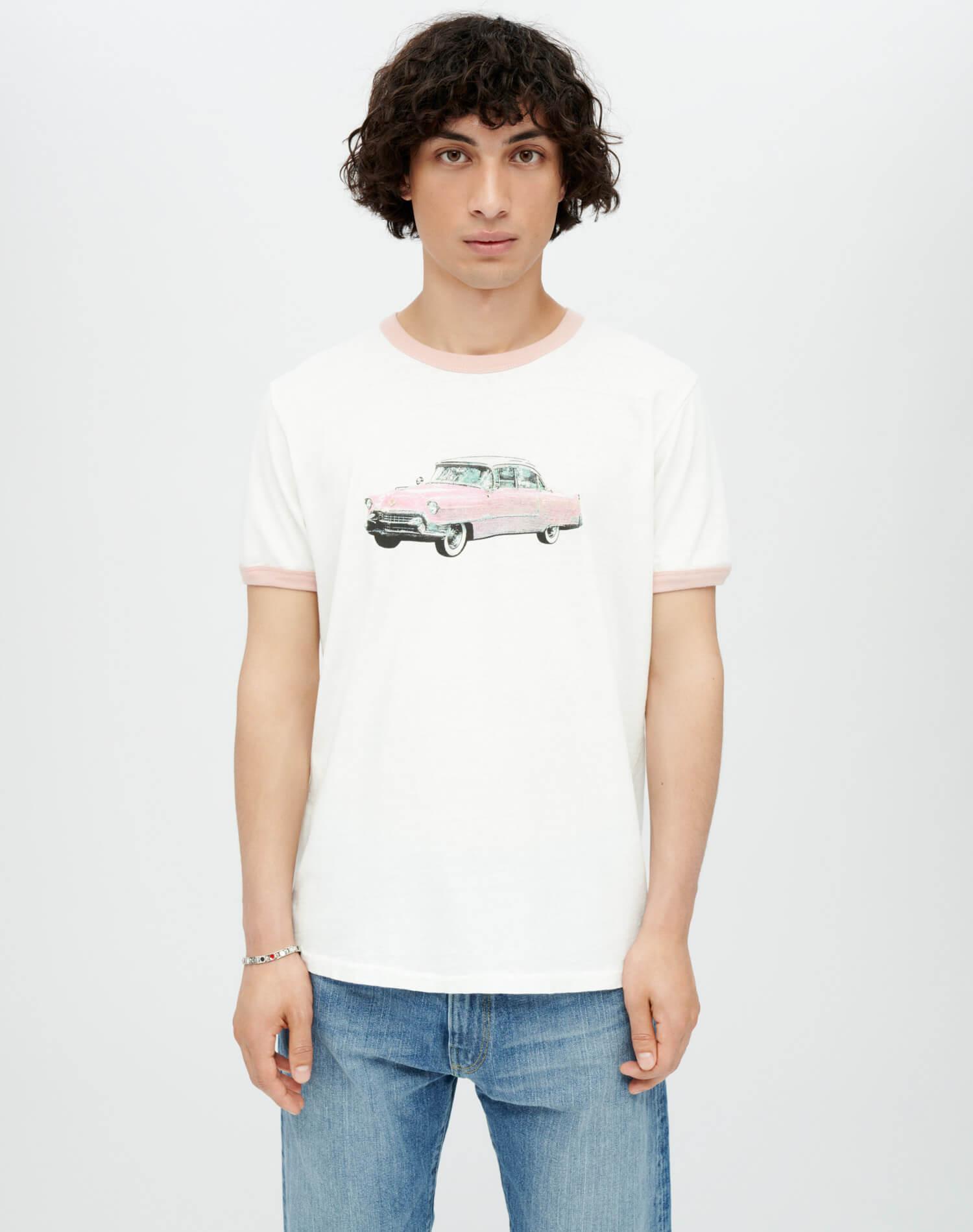 Ringer "Pink Caddy" Tee - Old White Pink Product Image