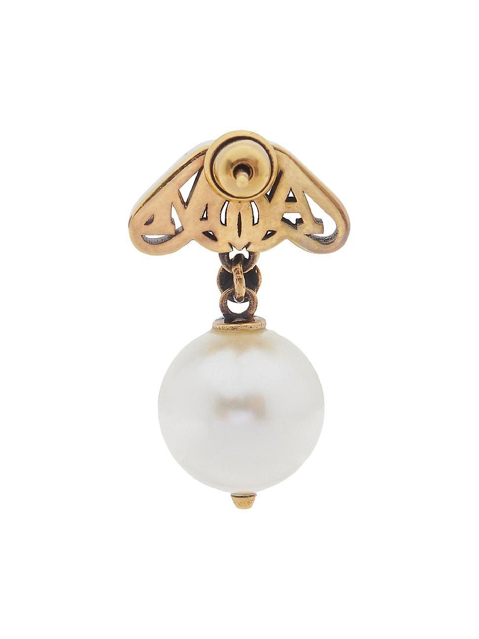 Womens Seal Goldtone & Imitation Pearl Logo Drop Earrings Product Image