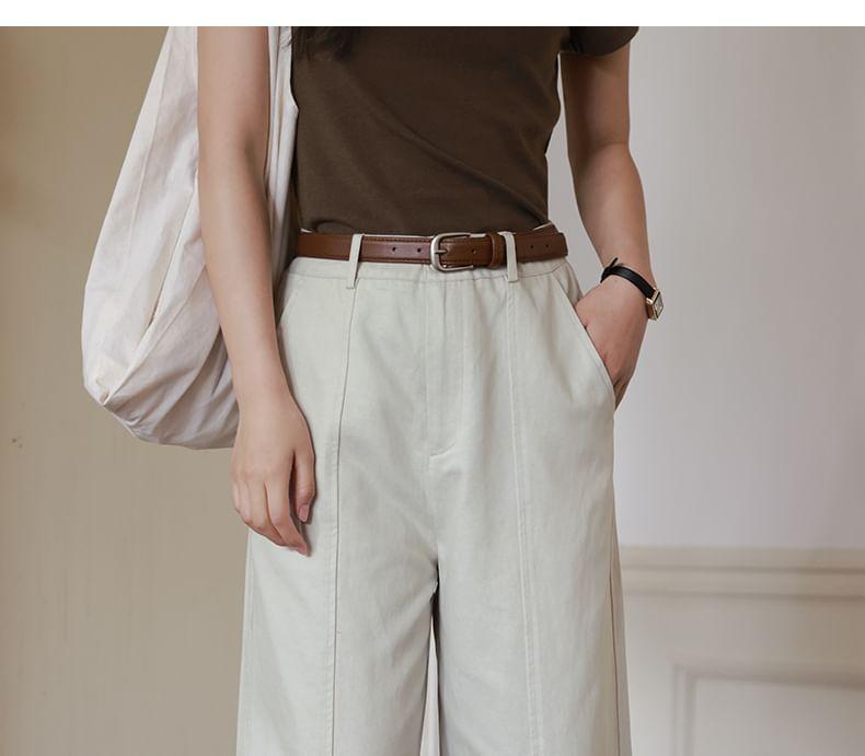 Mid Rise Plain Cropped Wide Leg Pants Product Image