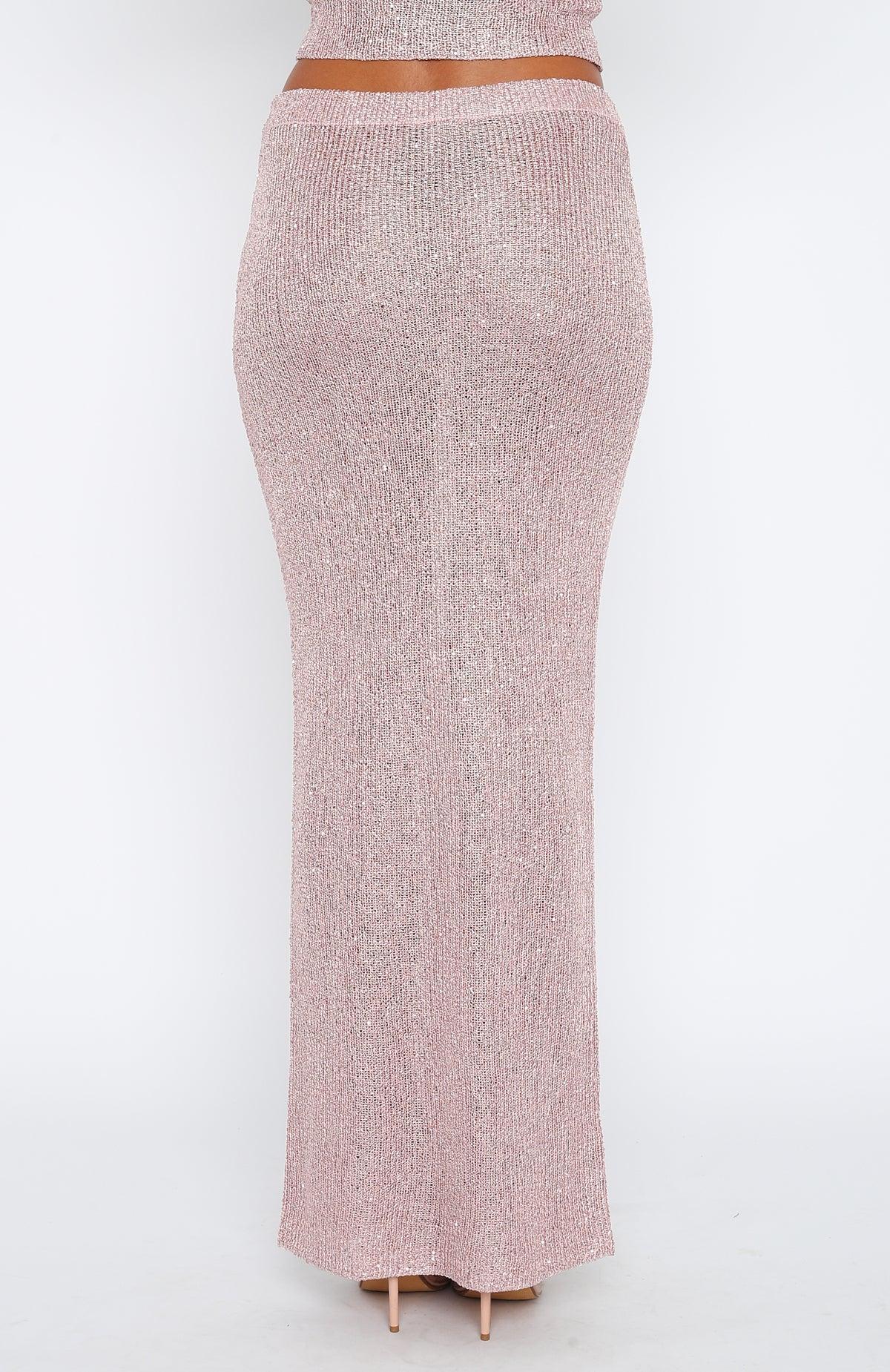 Star Shining Sequin Knit Maxi Skirt Pink Product Image