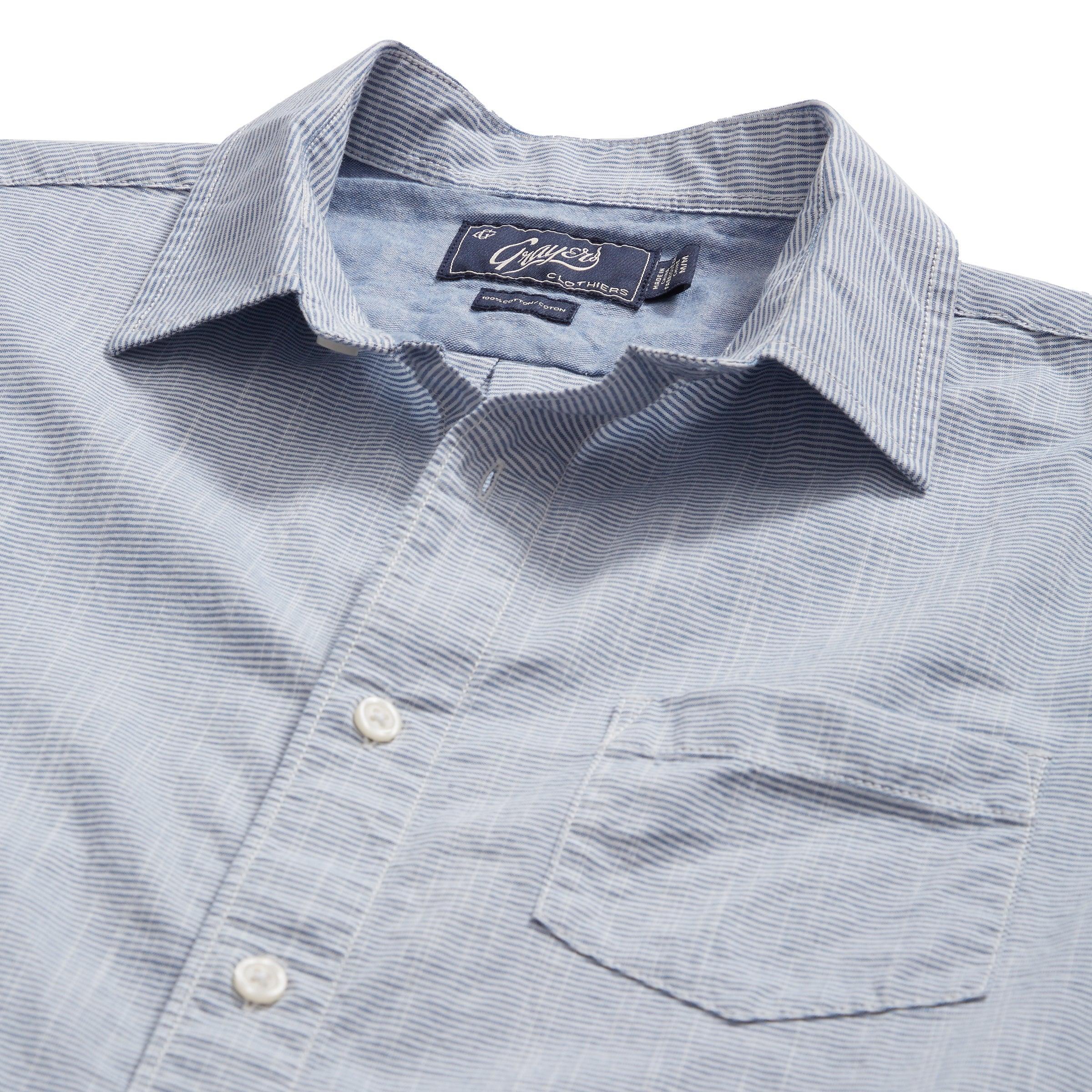 Stewart Microstripe Summer Chambray Slim Fit Shirt - Blue Cream Stripe Product Image