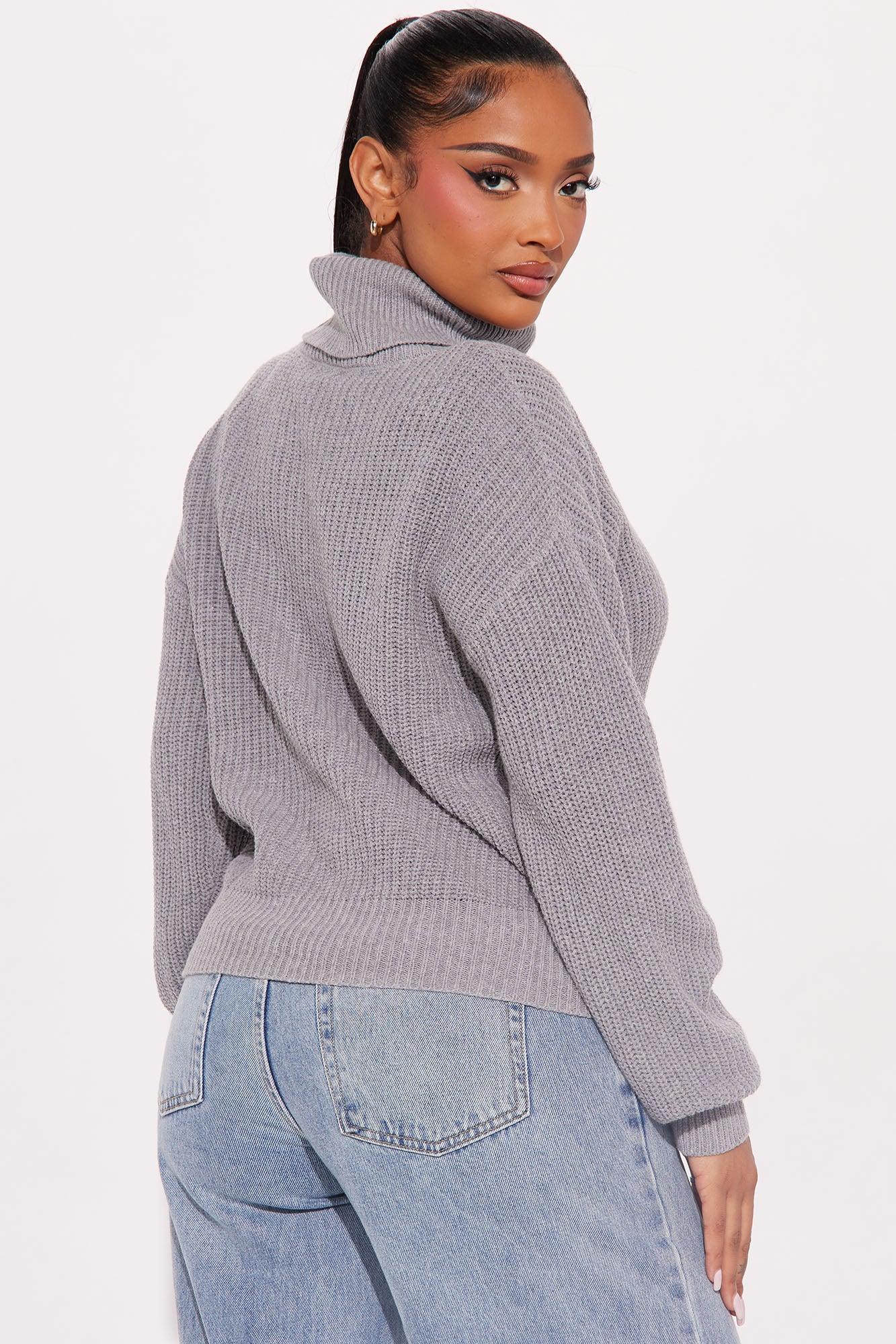 Roll With The Flow Turtleneck Sweater - Heather Grey Product Image