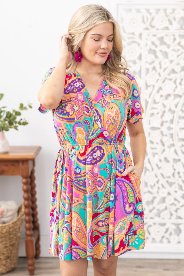 Orange Multicolor Floral Dress With Shorts Product Image