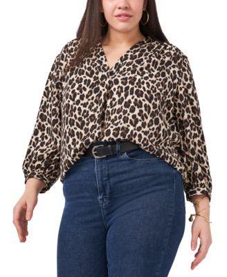 Plus Size Elegant V-Neck Leopard Print Blouse Product Image