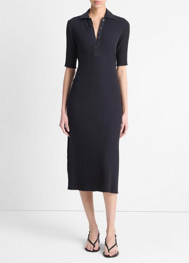 Ribbed Cotton-Blend Polo Dress Product Image