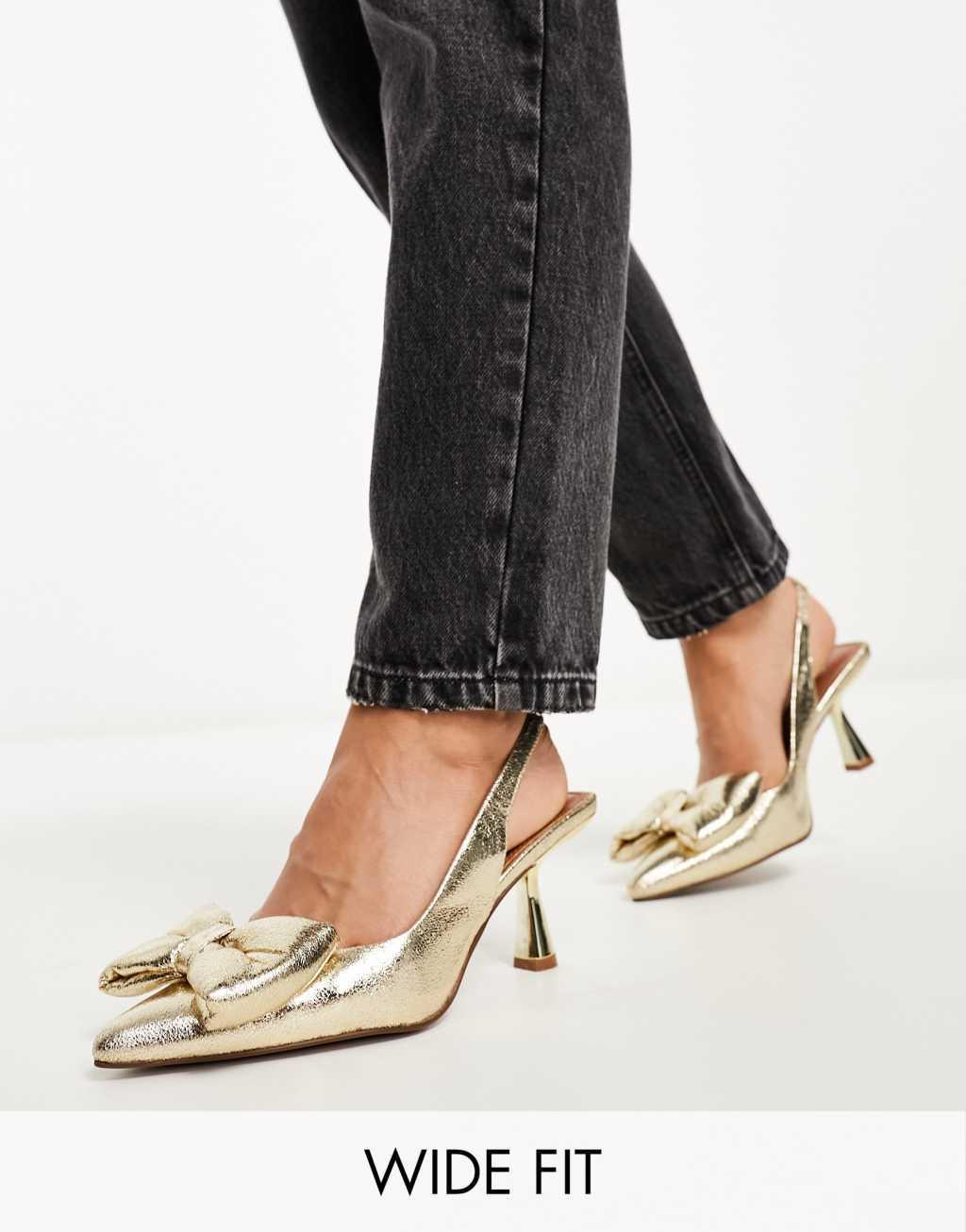 ASOS DESIGN Wide Fit Scarlett bow detail mid heeled shoes Product Image