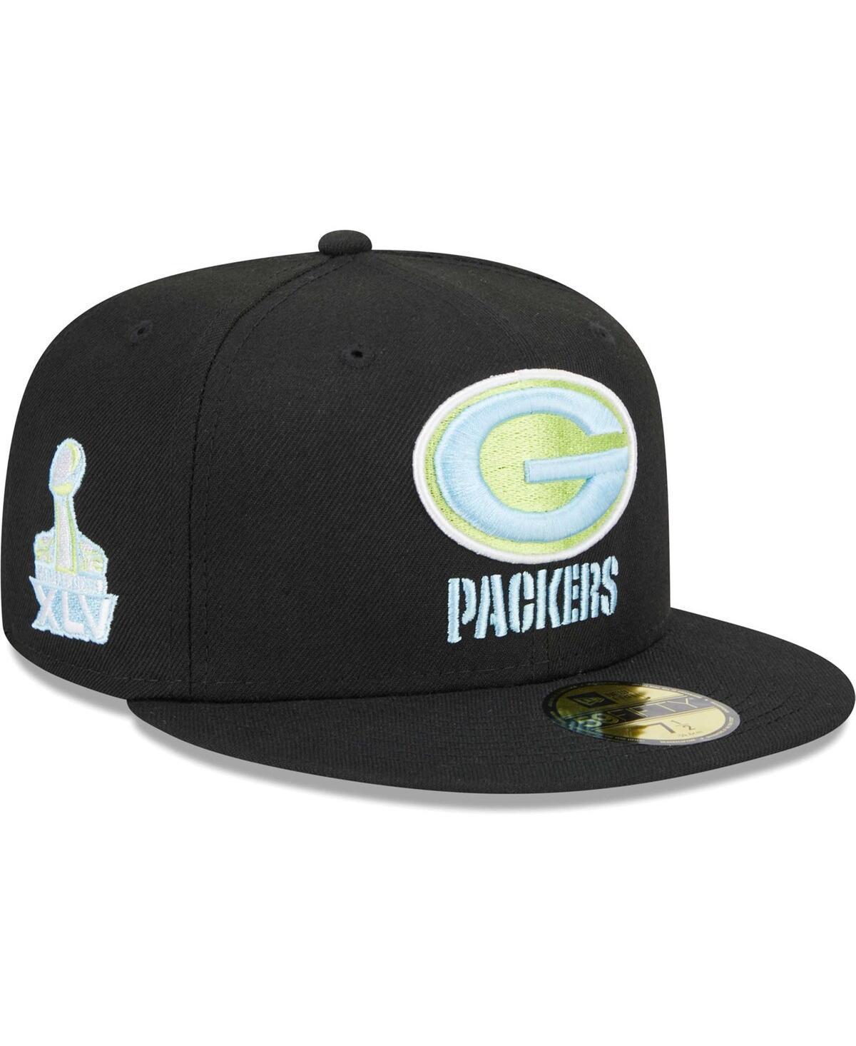 Mens New Era Black Green Bay Packers Multi 59FIFTY Fitted Hat Product Image