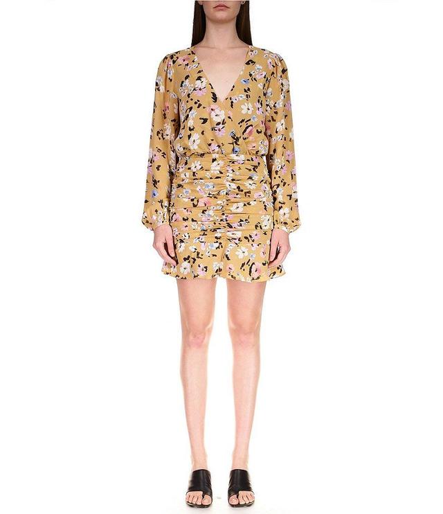 Sanctuary Dreamer Georgette Floral Print Surplice V-Neck Puff Sleeve Mini Blouson Dress Product Image