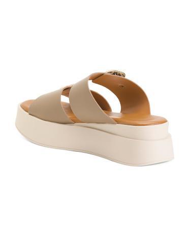 Leather 2 Bands And Gold Buckle Flatform Sandals for Women | Leather/Man-Made Sole Product Image