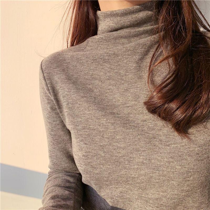 Long-Sleeve Mock Neck Ribbed Slim Fit Top Product Image