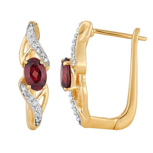 10k Gold Garnet & 1/10 Carat T.W. Diamond Latch Back Earrings, Womens Product Image