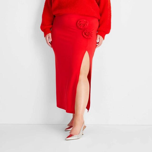 Womens High-Rise Rosette Ankle Skirt - Future Collective Red Product Image