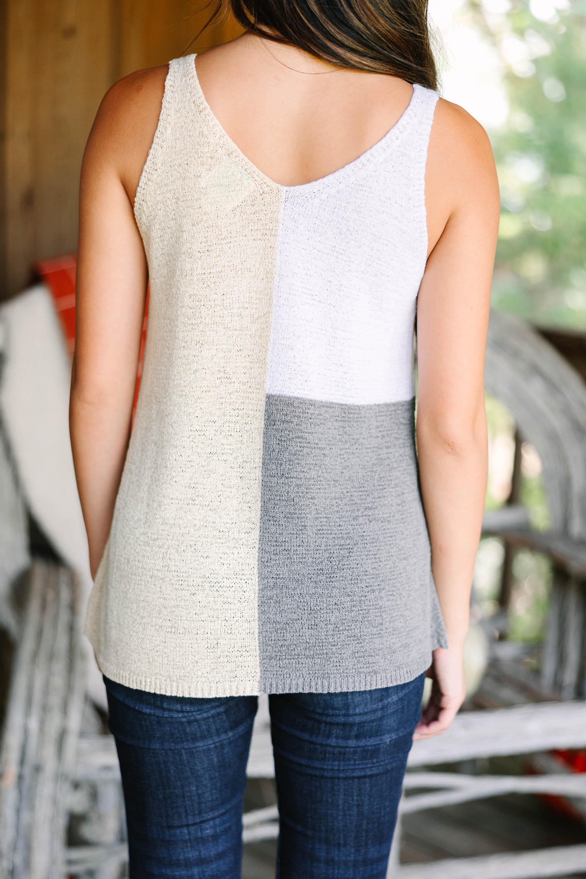 Over The Top Taupe Brown Colorblock Tank Female Product Image