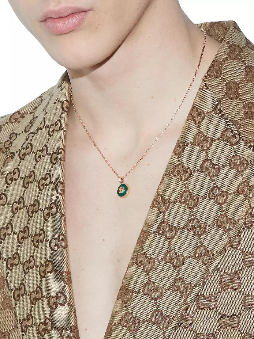 Interlocking G 18K Rose Gold, Green Agate & 0.021 TCW Diamond Pendant Necklace Product Image