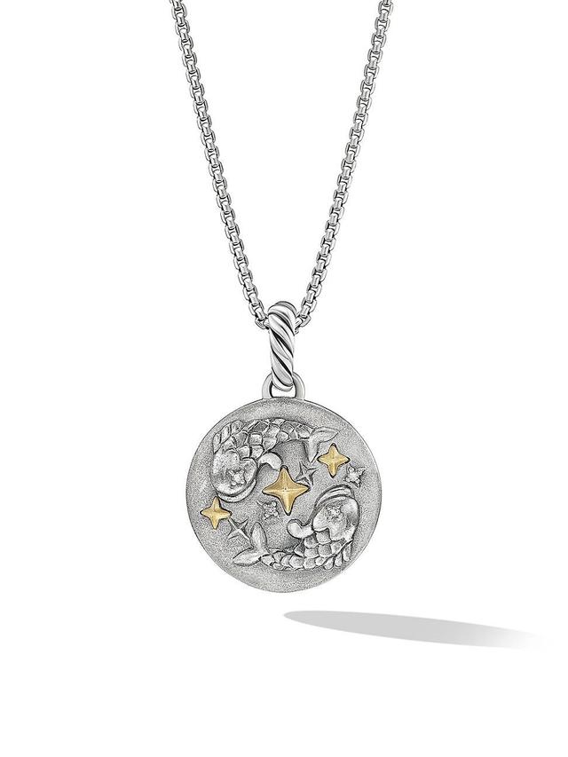 Womens Pisces Amulet in Sterling Silver with 18K Yellow Gold and Diamonds, 19MM Product Image