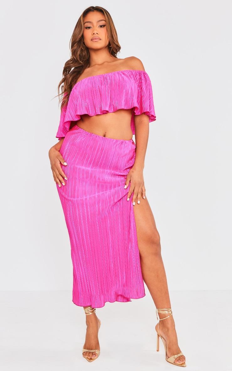 Fuchsia Plisse Skirt Set Product Image