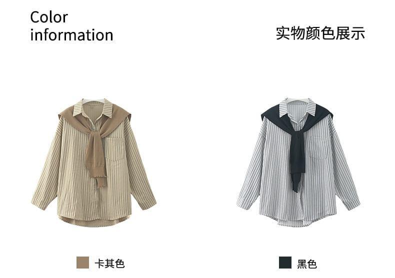 Mock Two-Piece Long-Sleeve Striped Shirt Product Image