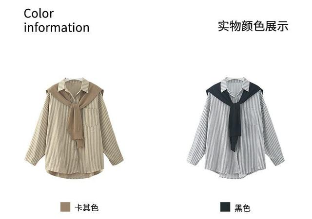 Mock Two-Piece Long-Sleeve Striped Shirt Product Image