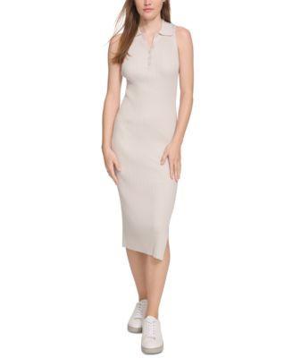 Calvin Klein Jeans Womens Sleeveless Ribbed Polo Midi Dress Product Image