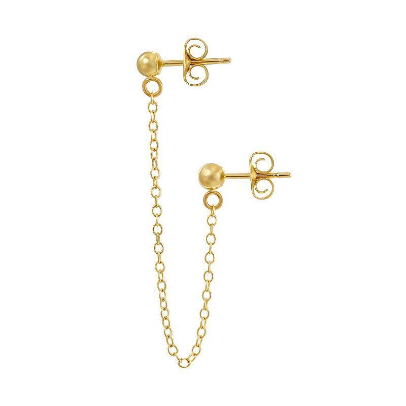 Forever 14k Gold Single Chain Earring with 3mm Ball Stud Posts, Womens, Yellow Product Image