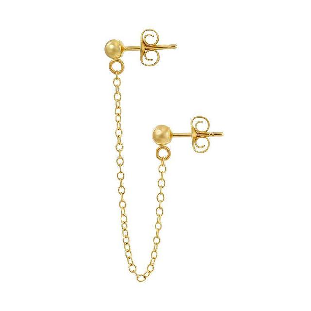 Forever 14k Gold Single Chain Earring with 3mm Ball Stud Posts, Womens Product Image