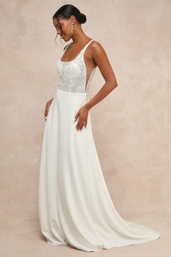 Positively Romantic White Sheer Mesh Embroidered Maxi Dress Product Image