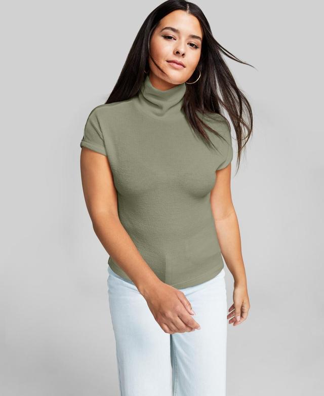 And Now This Womens Ribbed Cap-Sleeve Turtleneck Top Product Image