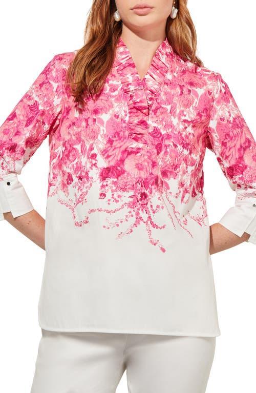 Ming Wang Ruffle Collar Floral Cotton Shirt Product Image